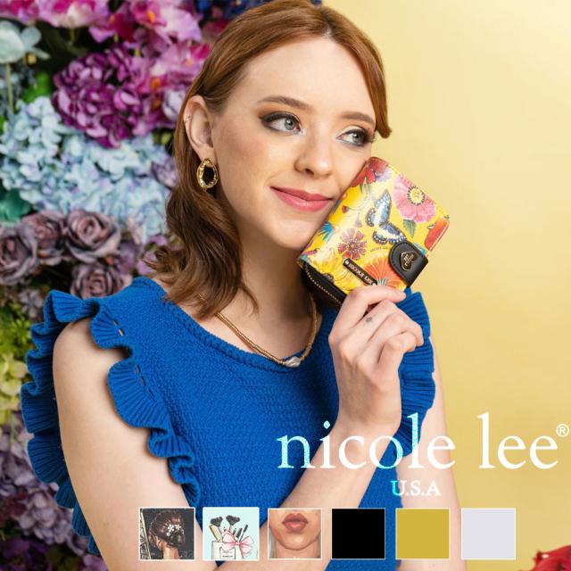 新作 AW NICOLE LEE ニコールリー PRT6903 レディース カードケース 折りたたみ 財布 ミニ財布 ケース付 コンパクト イラストプリント お札入れ ラウンドファスナーウォレット ビーガン　レザー さいふ 小さめ スモールさいふ 旅行 BUTTER-FLOWER 花柄　公式