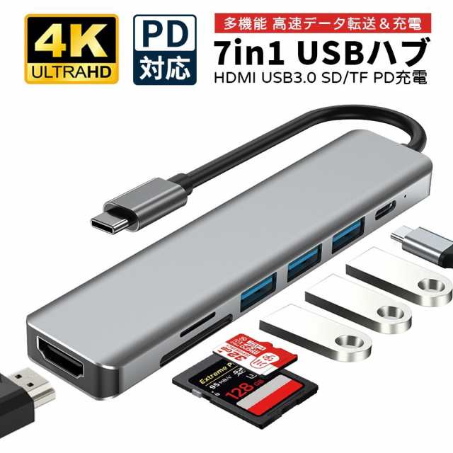 USB-HDMI変換アダプタ USB3.0ハブ付