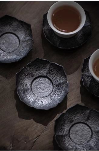 もう使用しないので出品致します【茶托 / 張廣徳製】茶托  5客 中国 錫製 茶器 茶道具