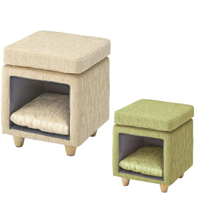 ペットハウススツール スツール ペットベット 犬 猫クッション付き 脚付き 天然木 かわいい スクエア 東谷 PET-62