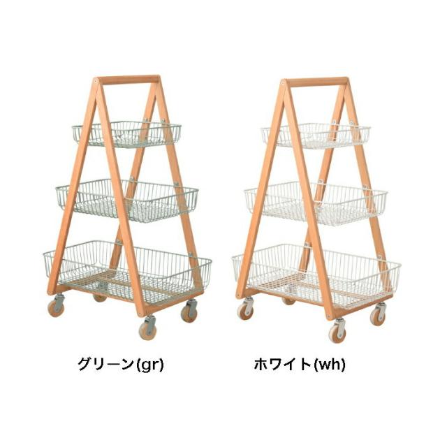 バスケットワゴン キッチンワゴン ガーデンプランター フェイクグリーン 観葉植物 天然木 スチール キャスター付き テーブルサイド ラック 棚 グリーン ホワイト 東谷 PW-54の通販は