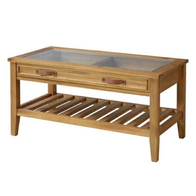 コレクションテーブル センターテーブル 強化ガラス 天然木 引き出し付き 棚付き 東谷 GT-871の通販は