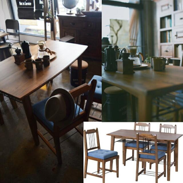 ティンバーダイニングテーブル 天然木 ミンディ アイアン 棚付き PM-304 ブラウン 東谷 コンパクト