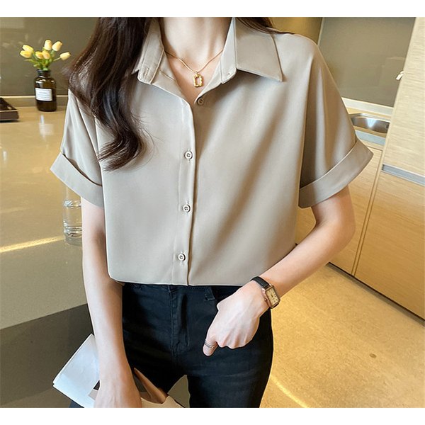 【新品未使用】半袖ブラウス M 夏服 シャツブラウス トップス レディース 大きいサイズ 半袖 前開き
