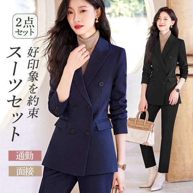 スーツセット レディース ビジネススーツ パンツセット 事務服 2点セット 着痩せ フォーマル オフィス 春秋新作 大人かわいい の通販は 9,990円