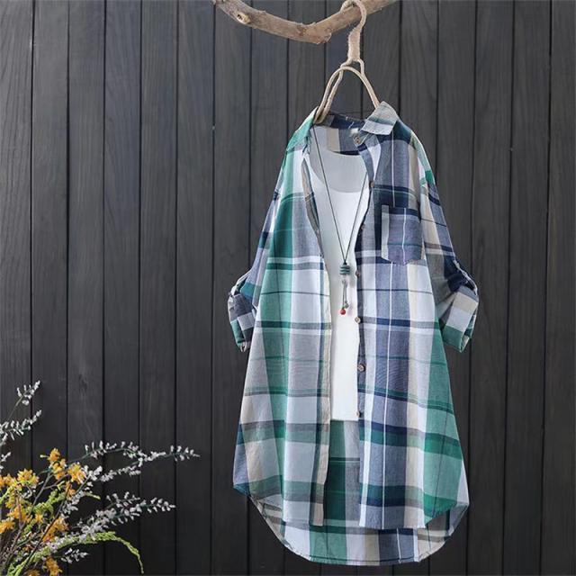 シャツ レディース ロング 長袖 ブラウス リネン ロングシャツ チェック カーディガン シャツワンピース 夏 春服 夏服 きれいめ チュニック 羽織 シャツ レディース ロング 長袖 ブラウス ロングシャツ チェック