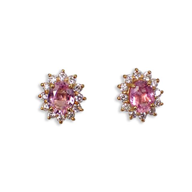【新品】K18YG ピンクサファイア ダイヤモンド ピアス［i5-3］