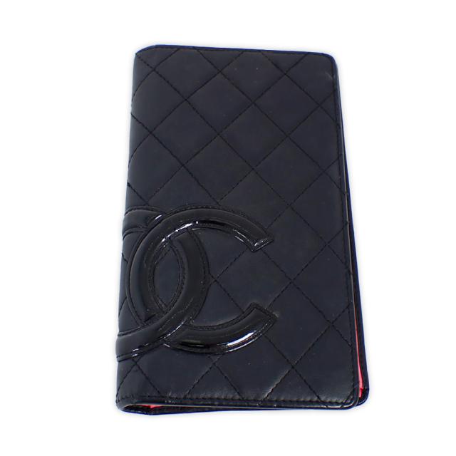 【中古】CHANEL/シャネル カンボンライン ブラックｘピンク 長財布/b49-22