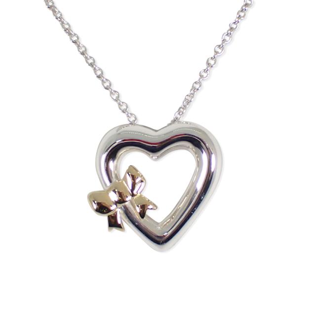 【中古】TIFFANY/ティファニー 925/750 ハートリボン ペンダント/ネックレス/j139-33