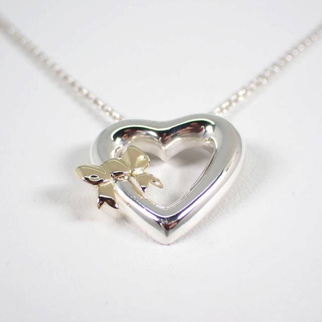 【中古】TIFFANY/ティファニー 925/750 ハートリボン ペンダント/ネックレス/j139-33_3
