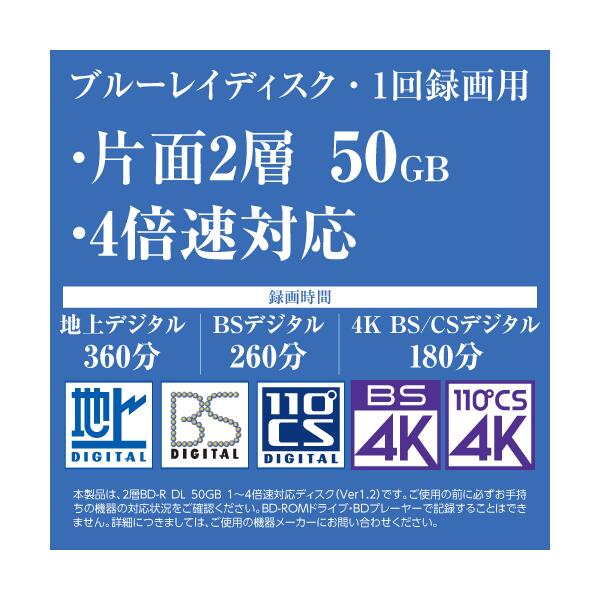 RiTEK RiDATA 録画用 BD-R DL 50GB 50枚入り×2個 合計100枚 BR260EPW4X.50SP 片面2層 1-4倍速対応 追記型 ブルーレイディスク インクジェット プリンター対応 おすすめ テレビ録画 テレビ 保存 長時間 録画 アールアイジャパン