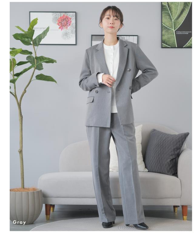 ビジネススーツ レディース パンツスーツ 大きいサイズ オフィス スーツ セットアップ ジャケット 通勤 洗える ワイドパンツ ママスーツ  面接営業リクルート 黒 紺 即日発送 ダブルジャケット ビジネス セレモニースーツ  20代 30代 40代_10