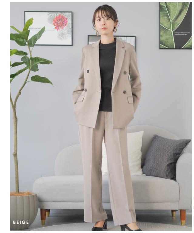 ビジネススーツ レディース パンツスーツ 大きいサイズ オフィス スーツ セットアップ ジャケット 通勤 洗える ワイドパンツ ママスーツ  面接営業リクルート 黒 紺 即日発送 ダブルジャケット ビジネス セレモニースーツ  20代 30代 40代_12