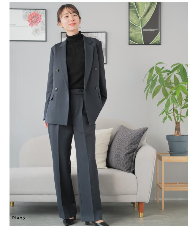 ビジネススーツ レディース パンツスーツ 大きいサイズ オフィス スーツ セットアップ ジャケット 通勤 洗える ワイドパンツ ママスーツ  面接営業リクルート 黒 紺 即日発送 ダブルジャケット ビジネス セレモニースーツ  20代 30代 40代_8