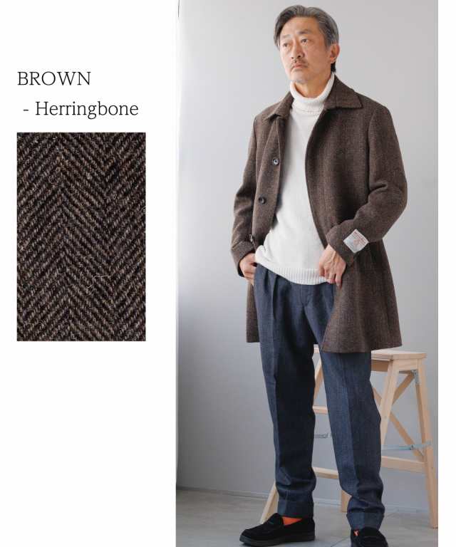 ハリスツイード コート メンズ ステンカラー harris tweed ツィード 秋冬 ツイード生地 防寒 インポート生地 ビジネス カジュアル  オフィス ビジカジ 送料無料 ウール 100% グレー 無地 M/L/LL ギフト プレゼント 父の日 誕生日の通販はau PAY マーケット -  revo | au PAY