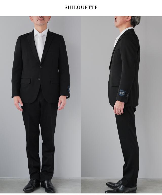 礼服 メンズ ウール 100% ブランド フォーマルスーツ 喪服 ブラックスーツ スーツ シングル 2つボタン スリム 細身 タキシードクロス 尾州 日本製生地 葬儀 葬式 冠婚葬祭 通夜 漆黒 黒 細身 ポロ POLO ウエストアジャスター 上下セット Y体/A体/AB体/BB体_10