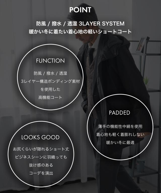 ハーフコート メンズ ビジネス モッズコート 中綿 撥水 防風 メンズコート 20代 30代 40代 50代 春 秋 冬 軽量 軽い あったか_2