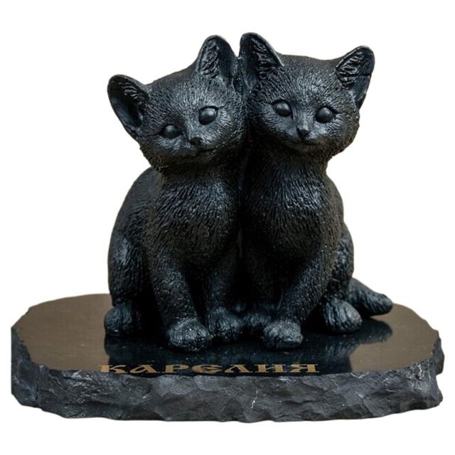 シュンガイト 子猫ペアの置物 FIG08 置物 ロシア カレリア共和国産