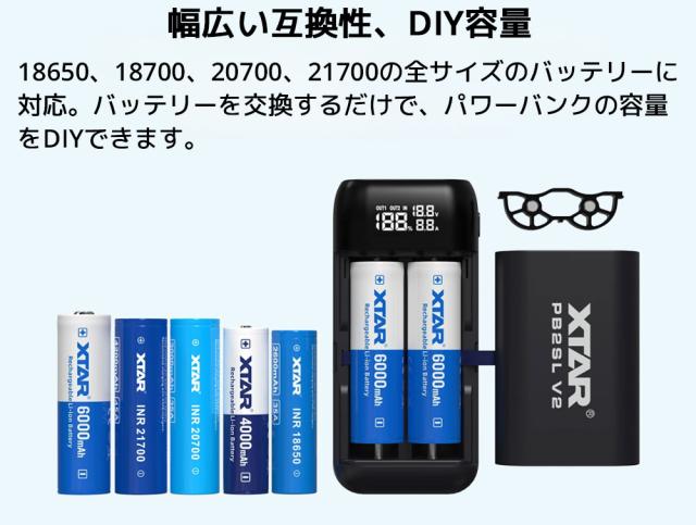 XTAR PB2SL V2 ポータブル リチウムイオン電池 充電器 エクスター