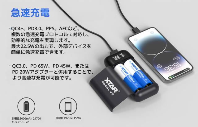 XTAR PB2SL V2 ポータブル リチウムイオン電池 充電器 エクスター