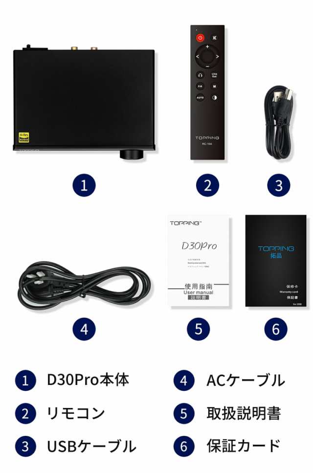Topping トッピング D30 Pro USB DAC ハイエンドモデル リモコン付き プリアンプ機能搭載 光学 同軸 USB 入力 RCA XLR 出力 DAC ダック D30Pro