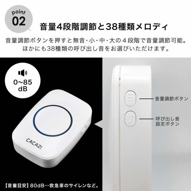 インターホン ワイヤレスチャイム 防水 介護 呼び出しチャイム