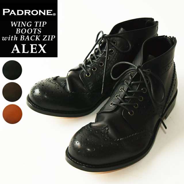 【サイズ交換初回片道送料無料】パドローネ パドロネ PADRONE アレックス ALEX ウイングチップ ブーツ バックジップ WING TIP BOOTS withの通販は