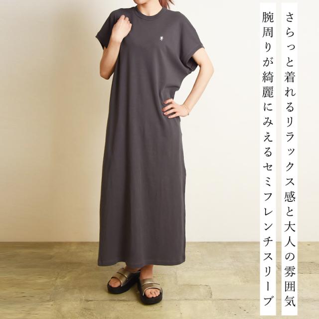 2025春夏新作 ジムフレックス Gymphlex クルーネック スリーブレス プルオーバー ワンピース カットソー 刺繍 ロゴ レディース 無地 フレンチスリーブ ショートスリーブ 半袖 人気 GY-C0325FLK