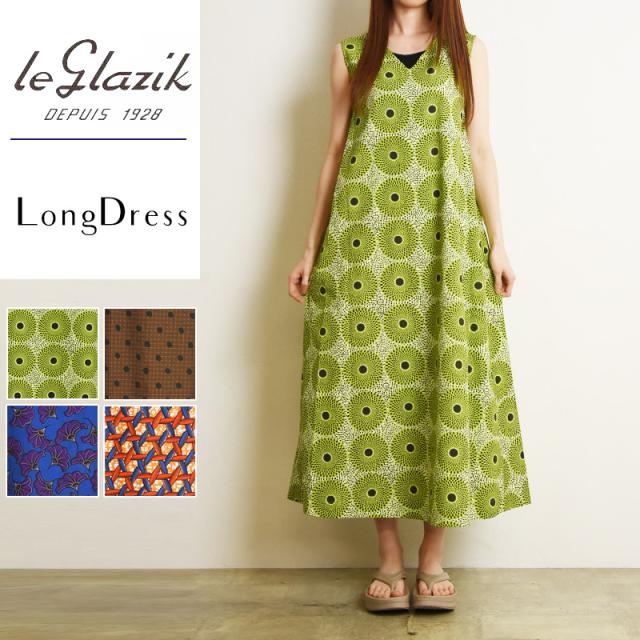 2025春夏新作 ル グラジック LE GLAZIK バティック ノースリーブ ワンピース レディース ロング 柄 LG-G0077BTK