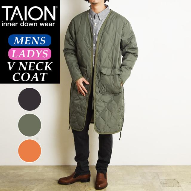 春アウター】TAION タイオン ミリタリー Vネック ジップ ダウン