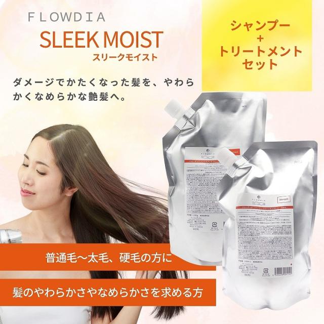 各1個セット デミコスメティクス フローディア スリークモイスト シャンプー＋トリートメント 詰替え 1000ml デミ 太毛 硬毛 普通毛 ダメージ 硬い髪 やわらかさ 毛髪補修 艶髪_1