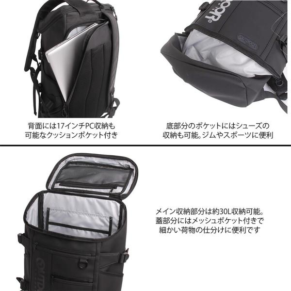 outdoorproducts リュック 大容量 PU 2層ボックスリュック 32L リュックサック バックパック 通学 通勤 普段使い 男女兼用 ギフト プレゼント ブラック oda111_7
