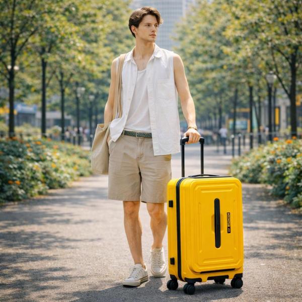 5LAKES&MT 22インチ キャリーケース 45-54L 大容量 宿泊 出張 旅行 使いやすい シンプル 男女兼用 メンズ レディース ギフト プレゼント イエロー 310-4021_3