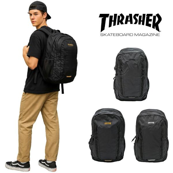 THRASHER thr283 バックパック 25L リュック 大容量 リュックサック 通勤 通学 かばん 普段使い ユニセックス メンズ レディース プレゼント ギフト ブラック