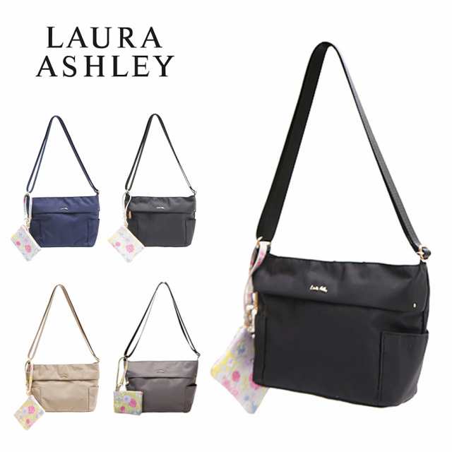 LAURA ASHLEY ローラアシュレイ ILNL-04 上品 ナイロン 機能的 横型 ショルダーバッグ A5サイズ 収納可能 500ml ペットボトル 大人可愛い オープンポケット ファスナーポケット Gilly柄 ネイビー ブラック ベージュ 4L
