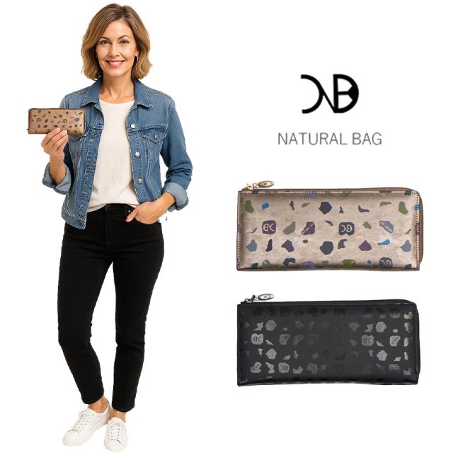 NATURAL BAG ナチュラルバッグ NBランダム 長財布 7122 L字ファスナー レディース マットブラック ブラック ブロンド 茶 黒 軽量 コンパクト 薄型 家計用 個人用 普段使い お出かけ 小旅行 日本製 撥水加工 高級感 エレガント 母の日 敬老の日 プレゼント 贈り物 ギフト