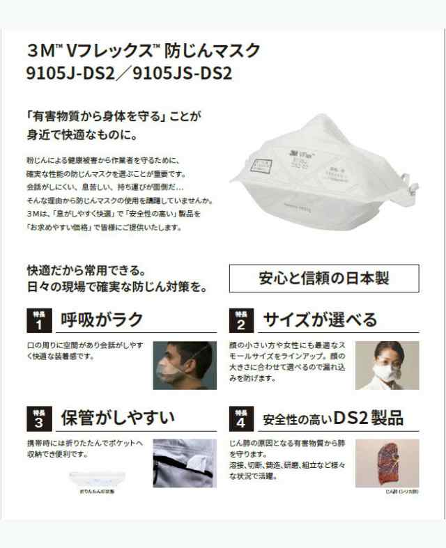 3M 9105JS-DS2 Vフレックス使い捨て防じんマスク スモールサイズ www
