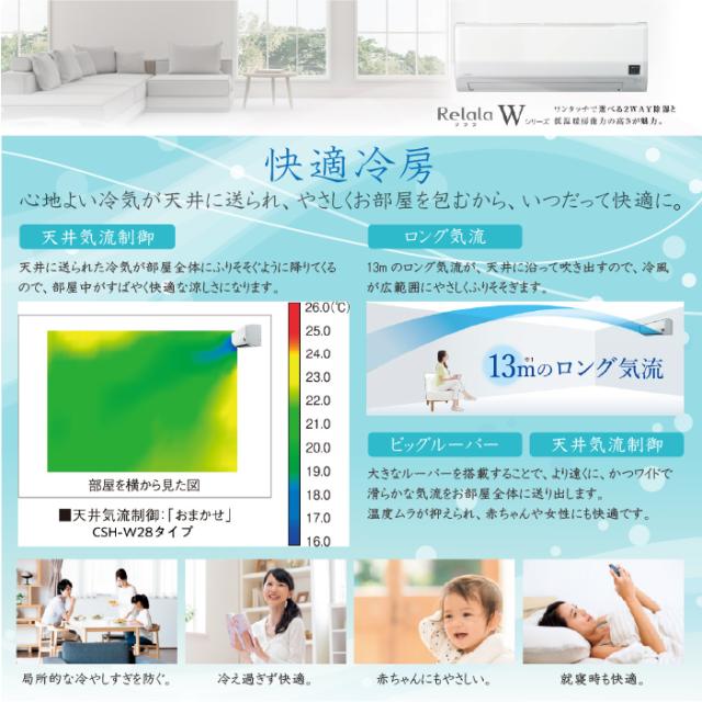 コロナ CSH-W2225R-W ルームエアコンリララ(ReLaLa) Wシリーズ 主に6畳用 2025年モデル 日本製 100V ホワイト クーラー 冷房 暖房 (CSH-W2224R-Wの後継品) CORONA