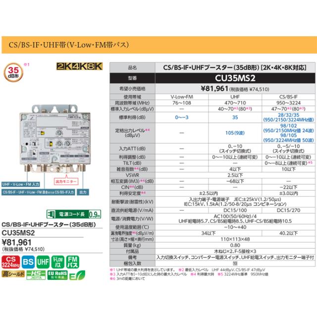 DXアンテナ CU35MS2 CS/BS-IF・UHFブースター 35dB形 2K4K8K対応 小規模集合住宅用 DX ANTENNA_1