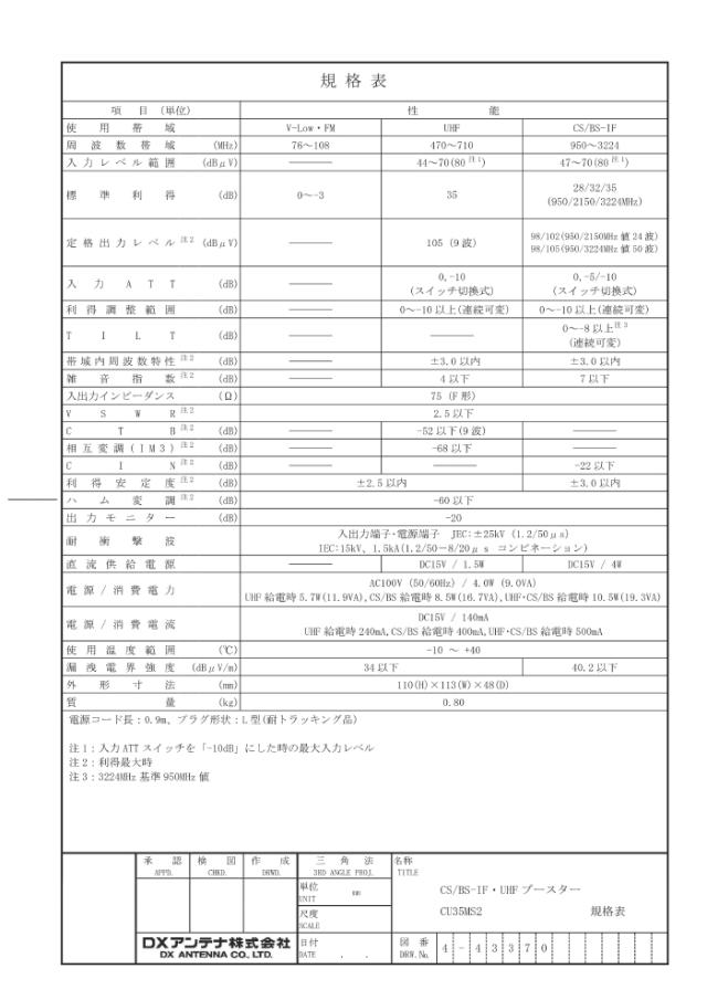 DXアンテナ CU35MS2 CS/BS-IF・UHFブースター 35dB形 2K4K8K対応 小規模集合住宅用 DX ANTENNA_3