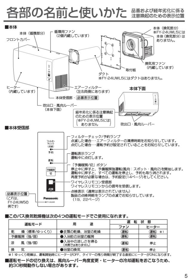 パナソニック FY-24UWL5 バス換気乾燥機 壁掛形 電気式 PTCセラミック