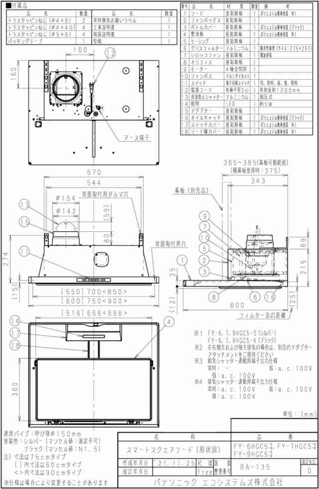 パナソニック FY-6HGC5-S レンジフード スマートスクエアフード 60cm幅 換気扇 シルバー (前幕板・横幕板別売) Panasonic  (FY-6HGC4-Sの後継品)｜au PAY マーケット