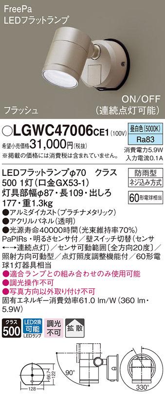 パナソニック LGWC47006CE1 エクステリアスポットヒトセンサー Panasonic