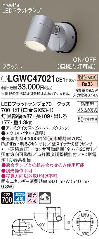 パナソニック LGWC47021CE1 エクステリアスポットヒトセンサー Panasonic