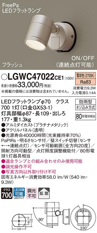 (送料無料) パナソニック LGWC47022CE1 エクステリアスポットヒトセンサー Panasonicの通販は