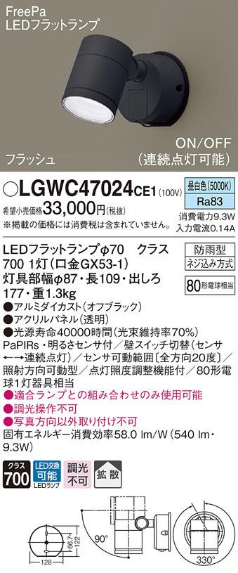パナソニック LGWC47024CE1 エクステリアスポットヒトセンサー Panasonic
