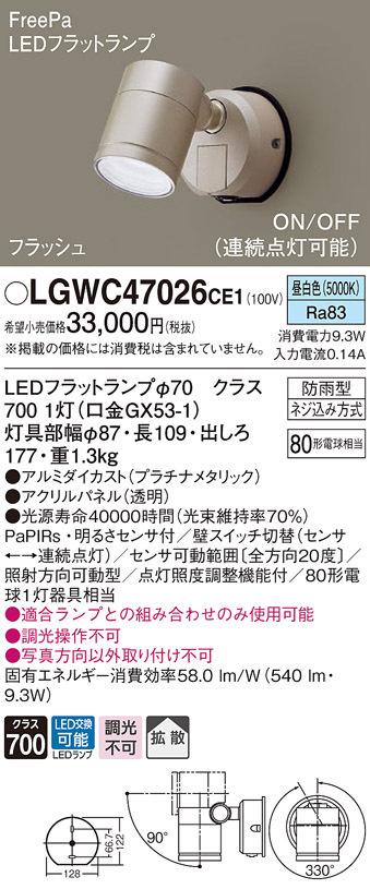 パナソニック LGWC47026CE1 エクステリアスポットヒトセンサー Panasonic