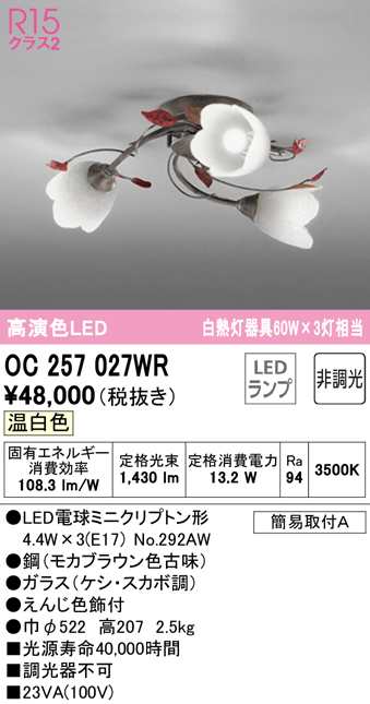 (送料無料) オーデリック OC257027WR シャンデリア LEDランプ 温白色 非調光 ODELIC