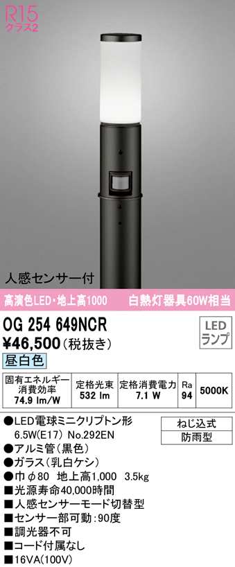 (送料無料) オーデリック OG254649NCR エクステリアライト LEDランプ 昼白色 人感センサー付 ODELIC