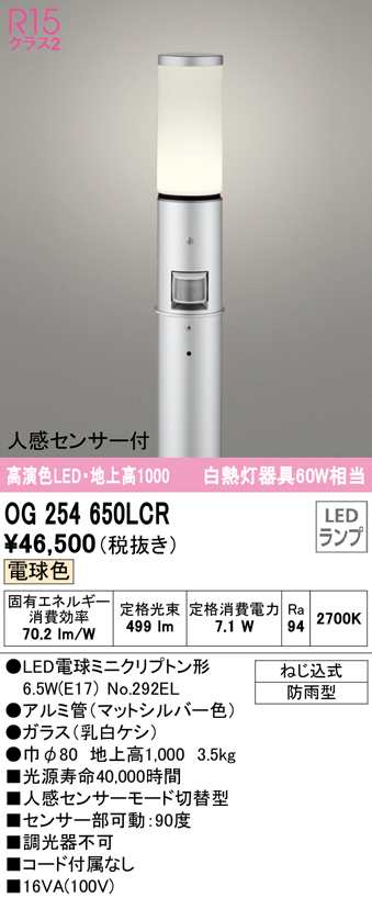 (送料無料) オーデリック OG254650LCR エクステリアライト LEDランプ 電球色 人感センサー付 ODELIC